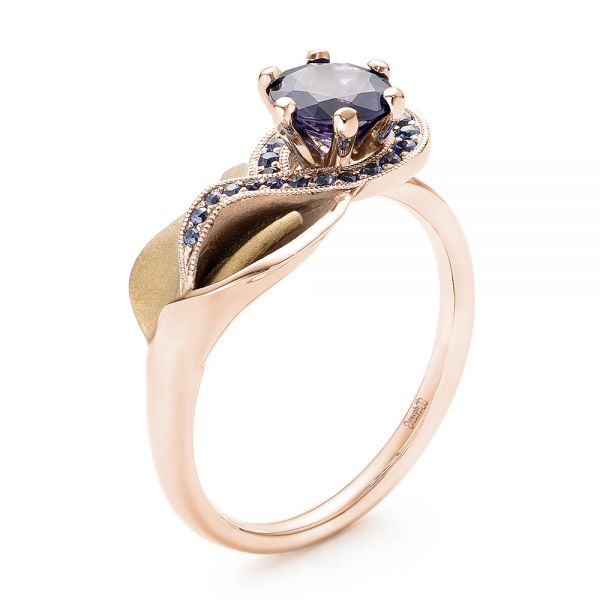18k Rose Gold And 14K Gold 18k Rose Gold And 14K Gold Custom Two-tone Purple Sapphire Engagement Ring - Three-Quarter View -  102932