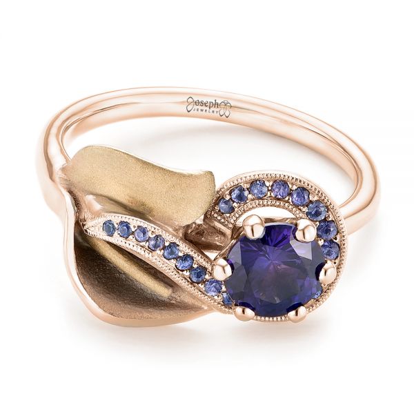 18k Rose Gold And Platinum 18k Rose Gold And Platinum Custom Two-tone Purple Sapphire Engagement Ring - Flat View -  102932