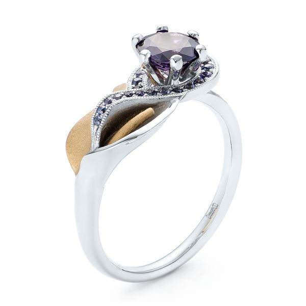 14k White Gold And 14K Gold Custom Two-tone Purple Sapphire Engagement Ring - Three-Quarter View -  102932