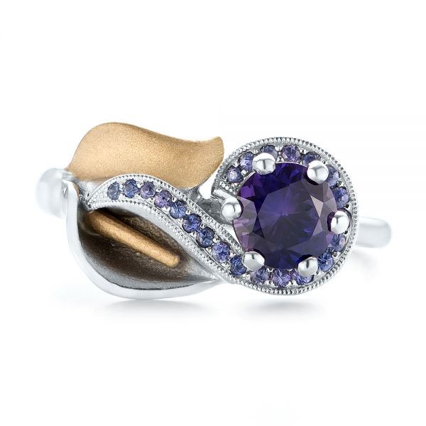 18k White Gold And 18K Gold 18k White Gold And 18K Gold Custom Two-tone Purple Sapphire Engagement Ring - Top View -  102932