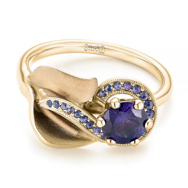 18k Yellow Gold And Platinum 18k Yellow Gold And Platinum Custom Two-tone Purple Sapphire Engagement Ring - Flat View -  102932
