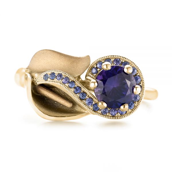 18k Yellow Gold And 14K Gold 18k Yellow Gold And 14K Gold Custom Two-tone Purple Sapphire Engagement Ring - Top View - 102932