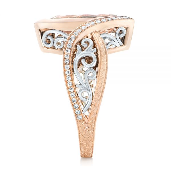 14k Rose Gold And 14K Gold Custom Two-tone Morganite And Diamond Engagement Ring - Side View -  102808