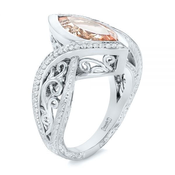 14k White Gold And Platinum 14k White Gold And Platinum Custom Two-tone Morganite And Diamond Engagement Ring - Three-Quarter View -  102808