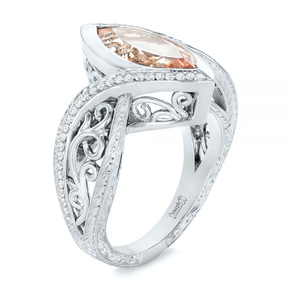 18k White Gold And 18K Gold 18k White Gold And 18K Gold Custom Two-tone Morganite And Diamond Engagement Ring - Three-Quarter View -  102808