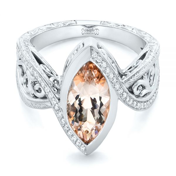14k White Gold And Platinum 14k White Gold And Platinum Custom Two-tone Morganite And Diamond Engagement Ring - Flat View -  102808