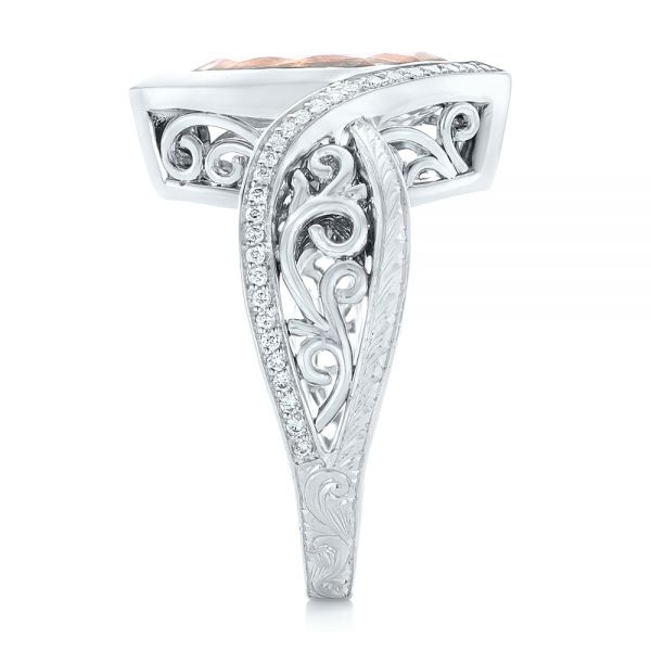 18k White Gold And 14K Gold 18k White Gold And 14K Gold Custom Two-tone Morganite And Diamond Engagement Ring - Side View - 102808