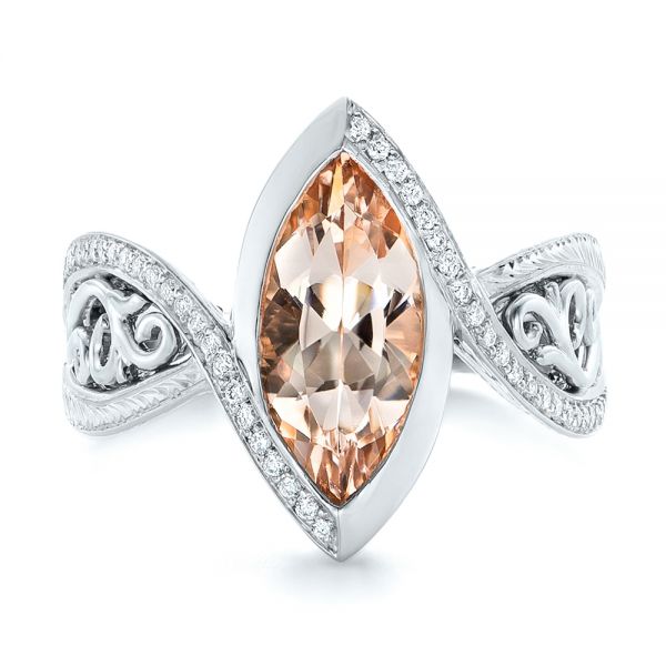 18k White Gold And Platinum 18k White Gold And Platinum Custom Two-tone Morganite And Diamond Engagement Ring - Top View -  102808