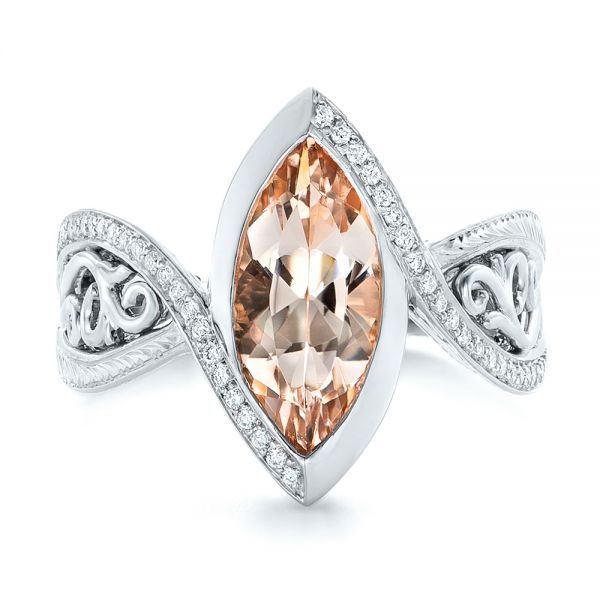 18k White Gold And 14K Gold 18k White Gold And 14K Gold Custom Two-tone Morganite And Diamond Engagement Ring - Top View - 102808