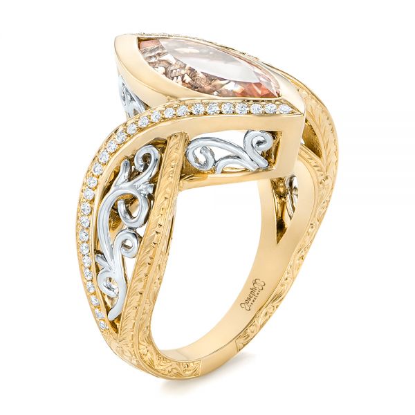18k Yellow Gold And 14K Gold 18k Yellow Gold And 14K Gold Custom Two-tone Morganite And Diamond Engagement Ring - Three-Quarter View - 102808