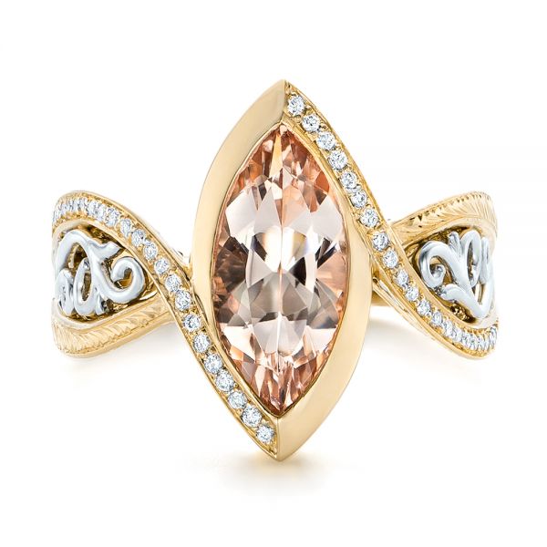 18k Yellow Gold And 14K Gold 18k Yellow Gold And 14K Gold Custom Two-tone Morganite And Diamond Engagement Ring - Top View - 102808