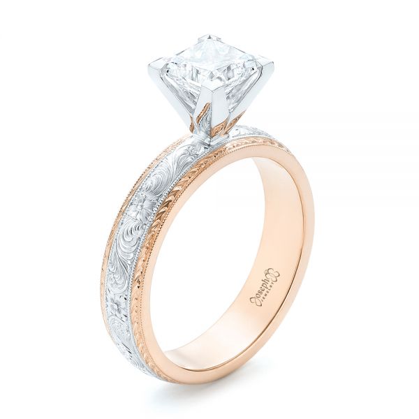 14k Rose Gold And 18K Gold 14k Rose Gold And 18K Gold Custom Two-tone Solitaire Diamond Engagement Ring - Three-Quarter View - 102937