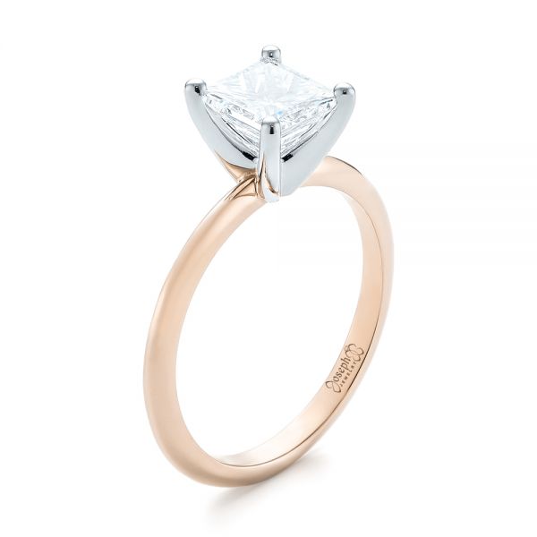 14k Rose Gold And 18K Gold 14k Rose Gold And 18K Gold Custom Two-tone Solitaire Diamond Engagement Ring - Three-Quarter View -  103447