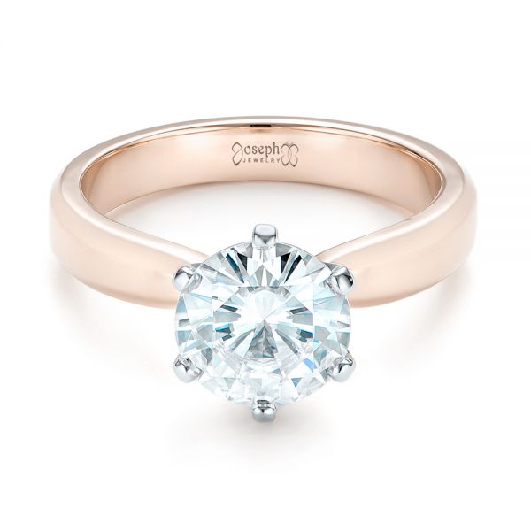 18k Rose Gold And Platinum 18k Rose Gold And Platinum Custom Two-tone Solitaire Diamond Engagement Ring - Flat View -  103001
