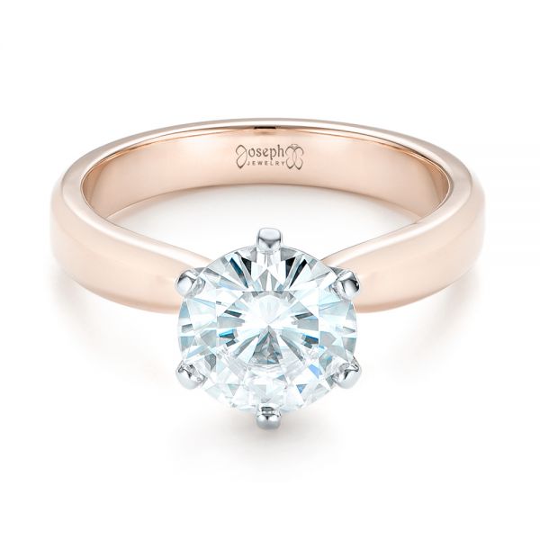 18k Rose Gold And Platinum 18k Rose Gold And Platinum Custom Two-tone Solitaire Diamond Engagement Ring - Flat View - 103001