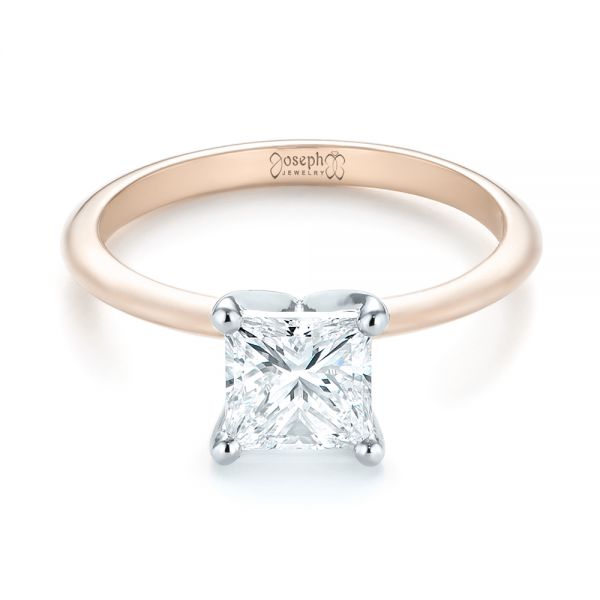 18k Rose Gold And Platinum 18k Rose Gold And Platinum Custom Two-tone Solitaire Diamond Engagement Ring - Flat View -  103447