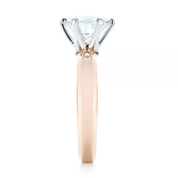 18k Rose Gold And Platinum 18k Rose Gold And Platinum Custom Two-tone Solitaire Diamond Engagement Ring - Side View - 103001