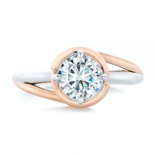  Platinum And 18k Rose Gold Platinum And 18k Rose Gold Custom Two-tone Solitaire Diamond Engagement Ring - Top View -  102407