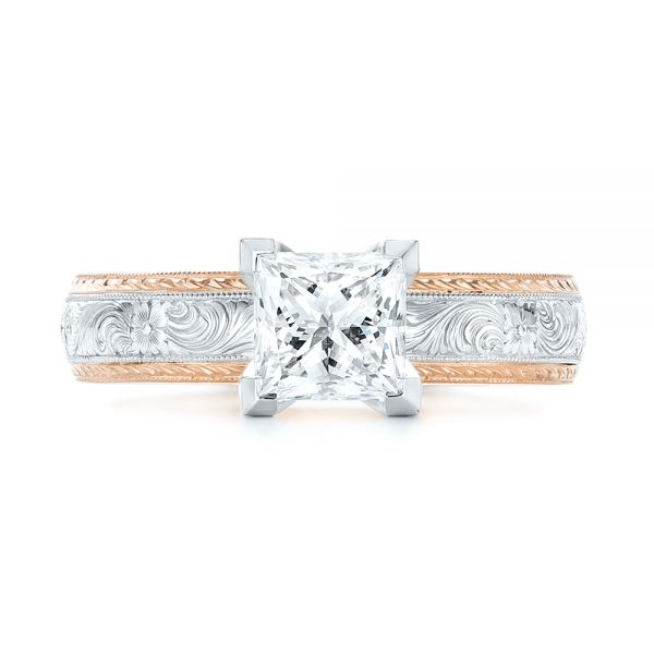 14k Rose Gold And Platinum 14k Rose Gold And Platinum Custom Two-tone Solitaire Diamond Engagement Ring - Top View -  102937