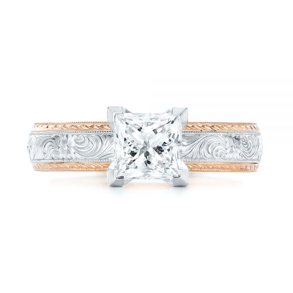 14k Rose Gold And 18K Gold 14k Rose Gold And 18K Gold Custom Two-tone Solitaire Diamond Engagement Ring - Top View - 102937