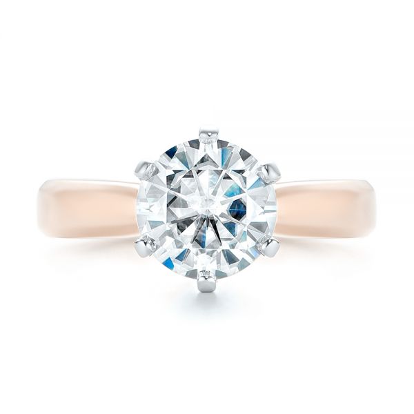 18k Rose Gold And Platinum 18k Rose Gold And Platinum Custom Two-tone Solitaire Diamond Engagement Ring - Top View - 103001