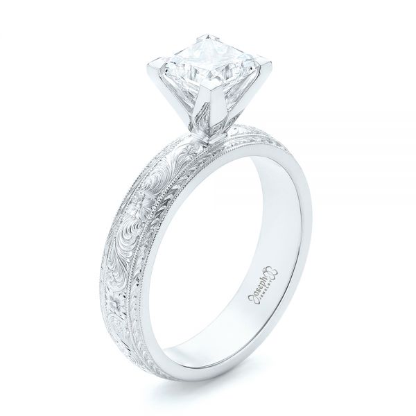 18k White Gold And Platinum 18k White Gold And Platinum Custom Two-tone Solitaire Diamond Engagement Ring - Three-Quarter View -  102937