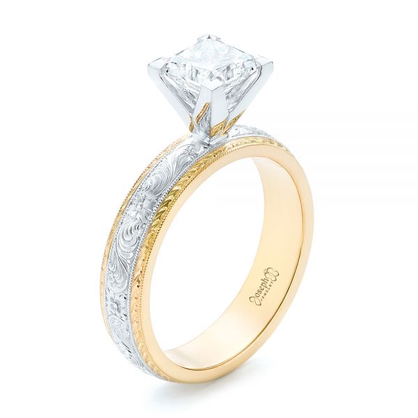 18k Yellow Gold And 14K Gold 18k Yellow Gold And 14K Gold Custom Two-tone Solitaire Diamond Engagement Ring - Three-Quarter View -  102937