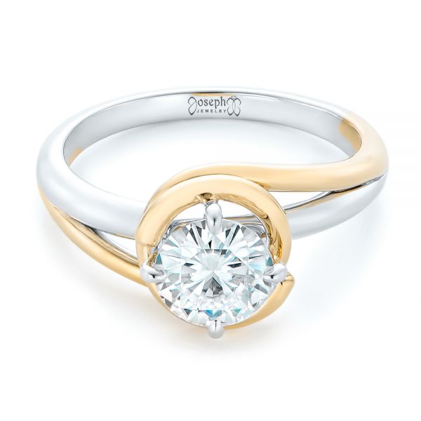  Platinum And 14k Yellow Gold Platinum And 14k Yellow Gold Custom Two-tone Solitaire Diamond Engagement Ring - Flat View -  102407