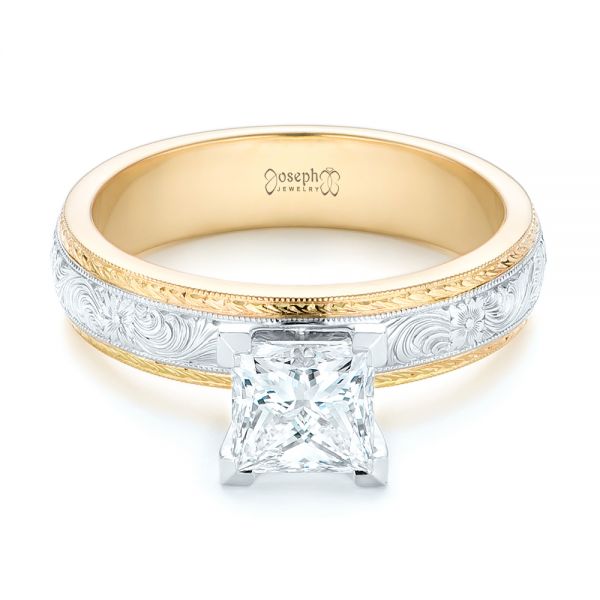 18k Yellow Gold And 18K Gold Custom Two-tone Solitaire Diamond Engagement Ring - Flat View - 102937