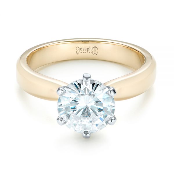 14k Yellow Gold And Platinum Custom Two-tone Solitaire Diamond Engagement Ring - Flat View -  103001