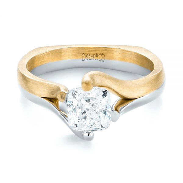 Platinum And 14k Yellow Gold Platinum And 14k Yellow Gold Custom Two-tone Solitaire Diamond Engagement Ring - Flat View -  103329