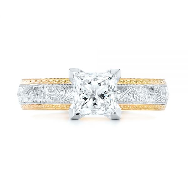18k Yellow Gold And 18K Gold Custom Two-tone Solitaire Diamond Engagement Ring - Top View - 102937