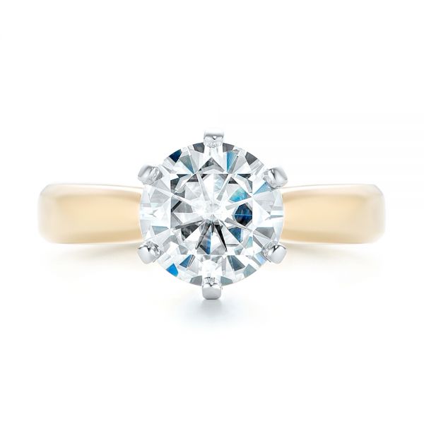 14k Yellow Gold And Platinum Custom Two-tone Solitaire Diamond Engagement Ring - Top View -  103001