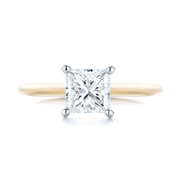 14k Yellow Gold And Platinum Custom Two-tone Solitaire Diamond Engagement Ring - Top View - 103447