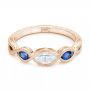 14k Rose Gold And Platinum 14k Rose Gold And Platinum Custom Two-tone Three Stone Blue Sapphire And Diamond Engagement Ring - Flat View -  103056 - Thumbnail