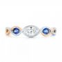 14k White Gold And 14K Gold Custom Two-tone Three Stone Blue Sapphire And Diamond Engagement Ring - Top View -  103056 - Thumbnail
