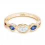 14k Yellow Gold And Platinum 14k Yellow Gold And Platinum Custom Two-tone Three Stone Blue Sapphire And Diamond Engagement Ring - Flat View -  103056 - Thumbnail