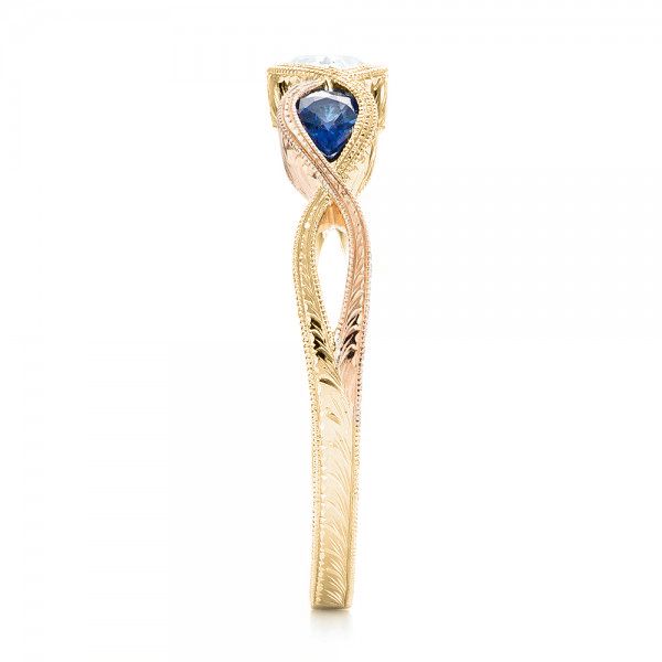 18k Yellow Gold And 14K Gold 18k Yellow Gold And 14K Gold Custom Two-tone Three Stone Blue Sapphire And Diamond Engagement Ring - Side View -  103056