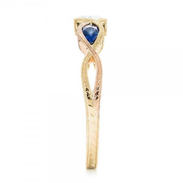 18k Yellow Gold And 14K Gold 18k Yellow Gold And 14K Gold Custom Two-tone Three Stone Blue Sapphire And Diamond Engagement Ring - Side View - 103056