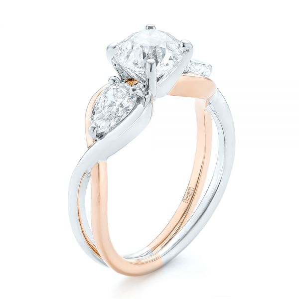 14k Rose Gold And 18K Gold 14k Rose Gold And 18K Gold Custom Two-tone Three Stone Diamond Engagement Ring - Three-Quarter View -  102912