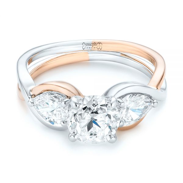 14k Rose Gold And Platinum 14k Rose Gold And Platinum Custom Two-tone Three Stone Diamond Engagement Ring - Flat View -  102912