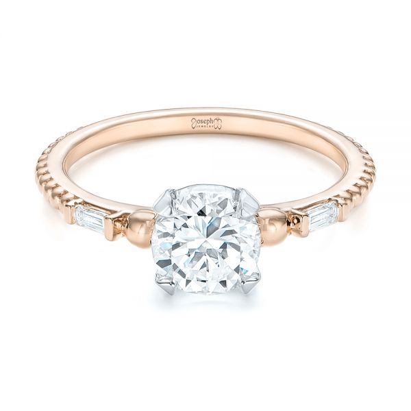 14k Rose Gold And 18K Gold 14k Rose Gold And 18K Gold Custom Two-tone Three Stone Diamond Engagement Ring - Flat View -  103121