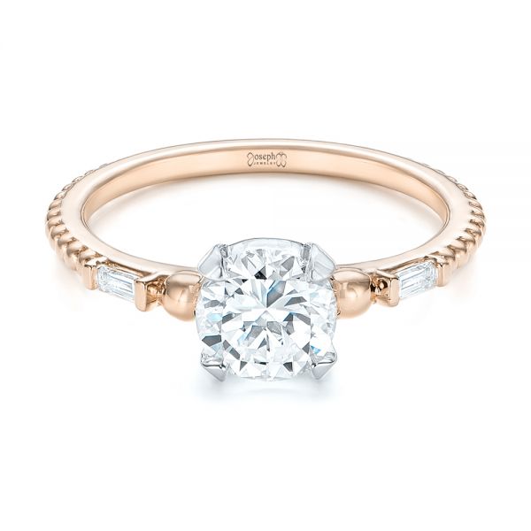 18k Rose Gold And 14K Gold 18k Rose Gold And 14K Gold Custom Two-tone Three Stone Diamond Engagement Ring - Flat View - 103121
