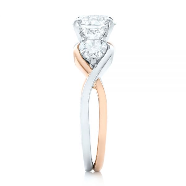 18k Rose Gold And 18K Gold 18k Rose Gold And 18K Gold Custom Two-tone Three Stone Diamond Engagement Ring - Side View -  102912