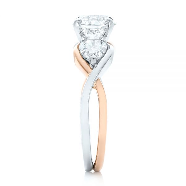 18k Rose Gold And 14K Gold 18k Rose Gold And 14K Gold Custom Two-tone Three Stone Diamond Engagement Ring - Side View -  102912