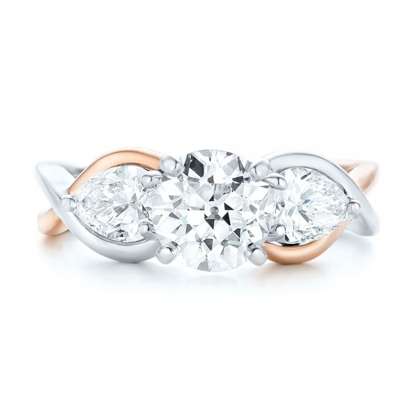 18k Rose Gold And 14K Gold 18k Rose Gold And 14K Gold Custom Two-tone Three Stone Diamond Engagement Ring - Top View -  102912