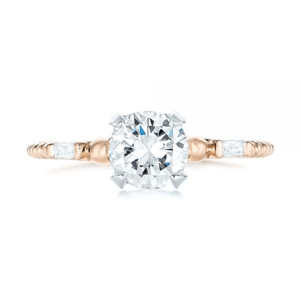 18k Rose Gold And 14K Gold 18k Rose Gold And 14K Gold Custom Two-tone Three Stone Diamond Engagement Ring - Top View -  103121