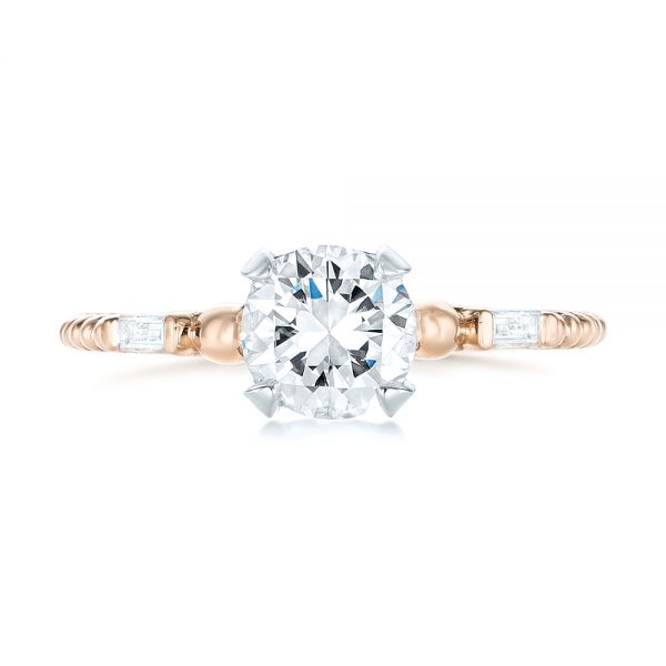 18k Rose Gold And 14K Gold 18k Rose Gold And 14K Gold Custom Two-tone Three Stone Diamond Engagement Ring - Top View - 103121