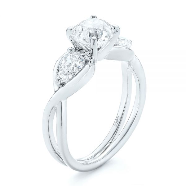  Platinum And 18K Gold Platinum And 18K Gold Custom Two-tone Three Stone Diamond Engagement Ring - Three-Quarter View -  102912