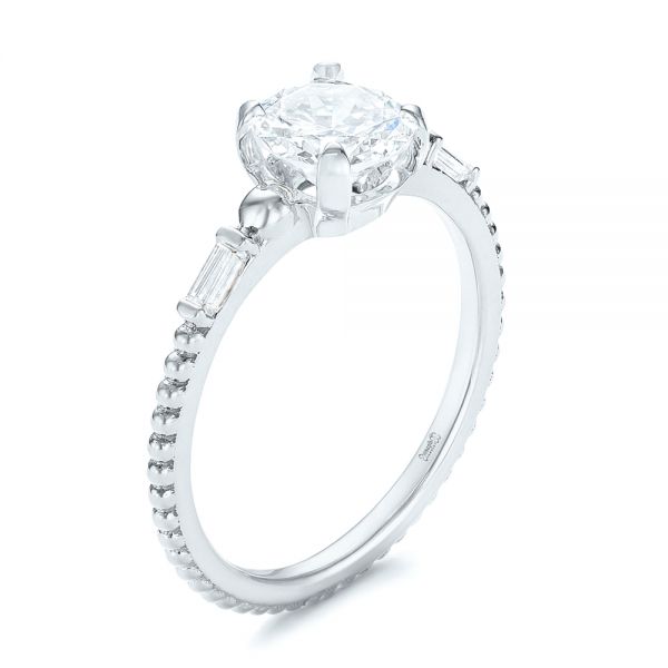 18k White Gold And Platinum 18k White Gold And Platinum Custom Two-tone Three Stone Diamond Engagement Ring - Three-Quarter View -  103121